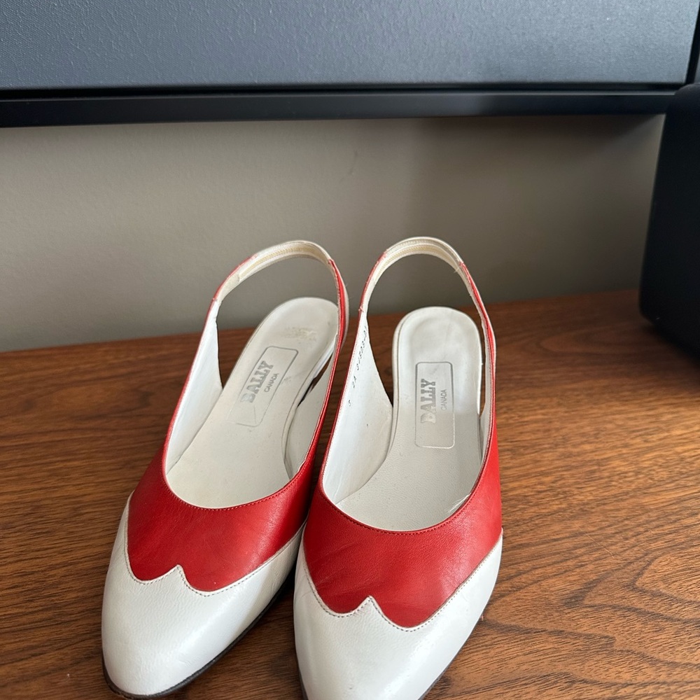 Bally Red and White wingtip Leather Slingback Flats